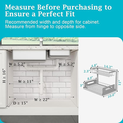 REALINN Under Sink Organizer, Pull Out Cabinet Organizer 2 Tier Slide Out Sink Shelf Cabinet Storage Shelves, Storage for Kitchen Bathroom, Grey, 2 Pack