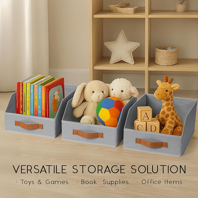 Fabric Storage Bins for Organizing - 6 Pack Large Trapezoid Collapsible Storage Bins with Front Handle, Closet Organizers and Storage for Bedroom, Home Shelves, Small Spaces, Grey
