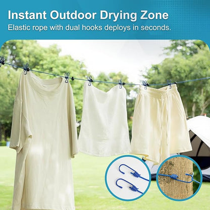 2 Pack Camping Portable Clothesline for Travel with 12 Clips, Blue Windproof Retractable Clothesline Kit for Camping, Home, Cruise, Hotel