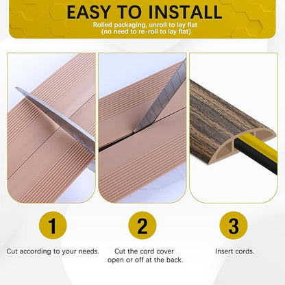 Floor Cord Cover 3.3FT Cord Covers for Wires on Floor Protect Wires & Prevent Trip Hazards, Easy to Cut for Home, Office, School, Concerts, Cavity W0.6in x H0.32in