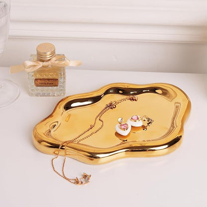 Lynagert Cloud Trinket Dish, Chubby Jewelry Tray, Ceramic Jewelry Ring Trinket Dish for Rings Earrings Necklace Organizer, Mother's Day Thanksgiving Christmas Birthday Bridesmaid Gifts (Golden)
