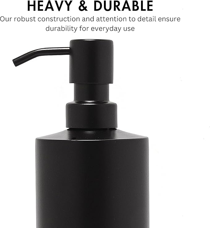 Yew Design Black Soap Dispenser Stainless Steel for Bathroom and Kitchen Sink, 15oz Refillable Round Rustproof Hand Dish Soap Dispenser Pump for Detergent, Lotion, and Countertop
