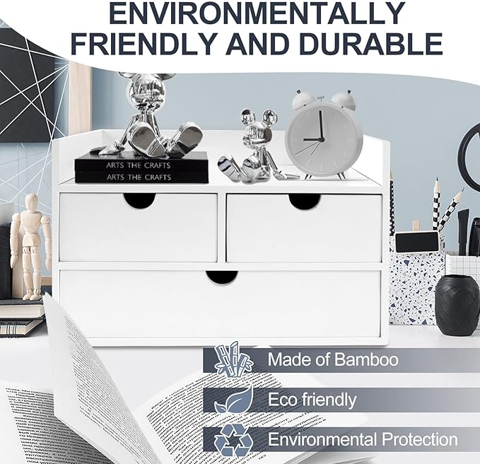 Desk Organizer with Drawers Countertop Drawer Organizer Drawers for Desk Top Home Office Workspace Bathroom Toiletries Supplies (White with shelf)