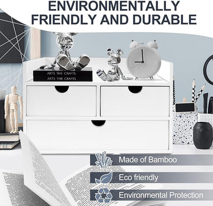 Desk Organizer with Drawers Countertop Drawer Organizer Drawers for Desk Top Home Office Workspace Bathroom Toiletries Supplies (White with shelf)