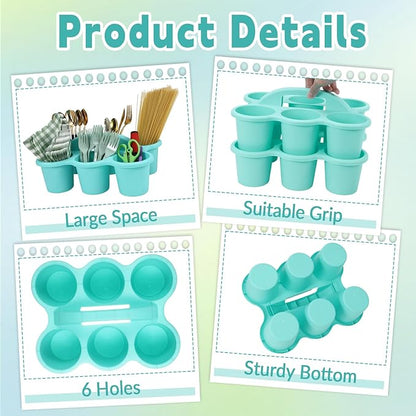 6 Pack Classroom Caddy with Handle Plastic Storage Caddy Organizer with 6 Compartments Drink Cup Caddies Holder Portable Storage Bin for Pencil, Crayon, Marker, Home, Office, School Supplies(Blue)