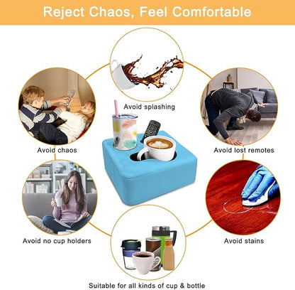 Couch Cup Holder Pillow Tray & Caddy - for Sofa, Bed, Car, Man Cave | Keep Drinks at Hand & Spill-Proof Accessories for New Parents, Camping, Park, Boat, Beach - Blue