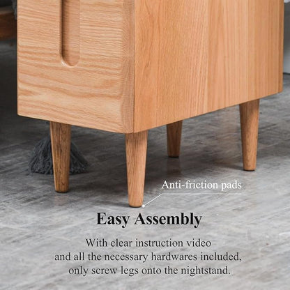 Cttasty Mid Century Modern Nightstand, Narrow Nightstand, Minimalist Side Table for Bedroom, 2-Drawer Bedside Tables, (Natural, 9.84inches)