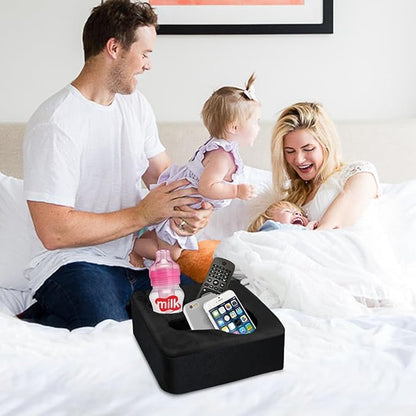 Couch Cup Holder Pillow Tray & Caddy - for Sofa, Bed, Car, Man Cave | Keep Drinks at Hand & Spill-Proof Accessories for New Parents, Camping, Park, Boat, Beach -Black