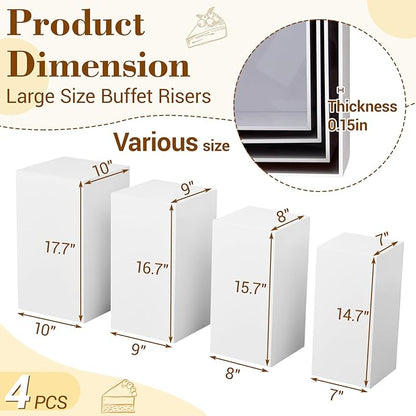 BreezeHug 4 Pcs Extra Large Buffet Risers, Acrylic Food Risers for Buffet Table Display Stand Shelf White Cube Nesting Boxes for Catering Dessert Collectibles Jewelry(17.7",16.7",15.7",14.7")