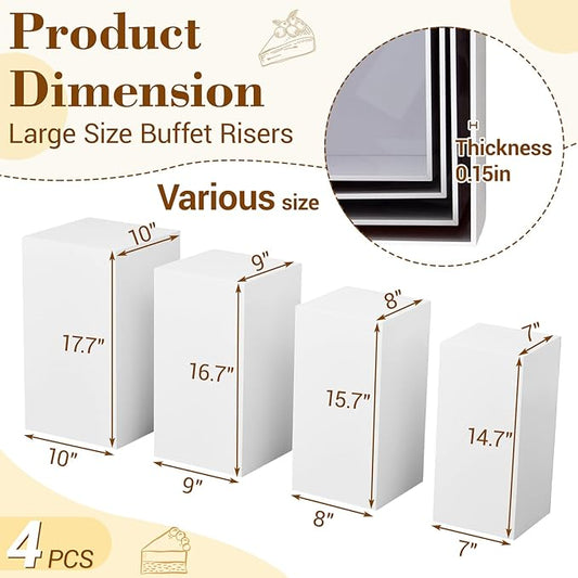 BreezeHug 4 Pcs Extra Large Buffet Risers, Acrylic Food Risers for Buffet Table Display Stand Shelf White Cube Nesting Boxes for Catering Dessert Collectibles Jewelry(17.7",16.7",15.7",14.7")