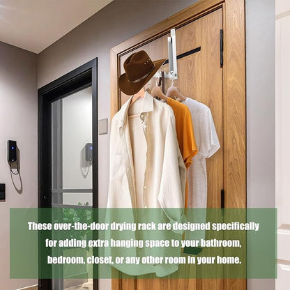 Afcabakila 2 Pack Over The Door Hooks Hanger Rack,Portable Storage Foldable Folding Clothes Drying Hanging Rack Cubicle Rrying Heavy Duty Hanger for Clothes, Coats, Towels for Bedroom Bathroom White