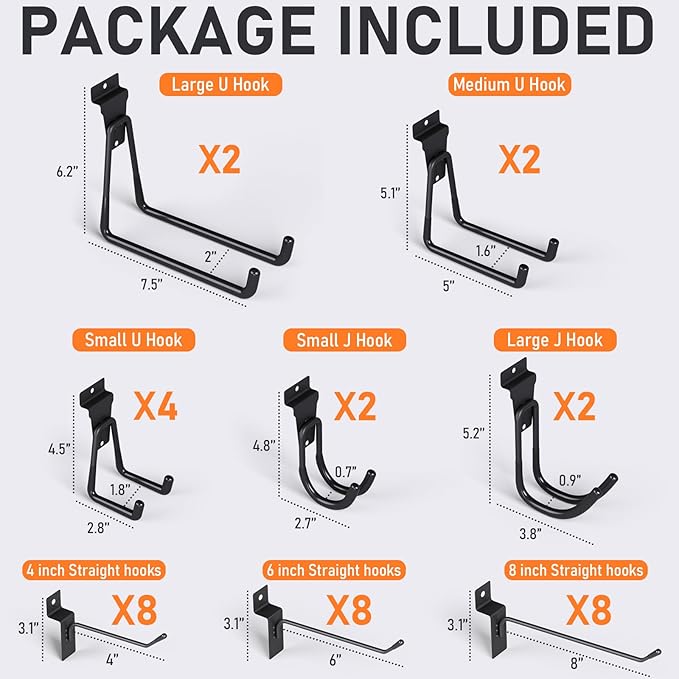 INCLY 36 Pack Heavy Duty Slatwall Hooks, Black Garage Slatwall Panel Accessories Utility Hooks, Slat Wall Hanging Hooks and Hangers for Garages, Sheds, Basements
