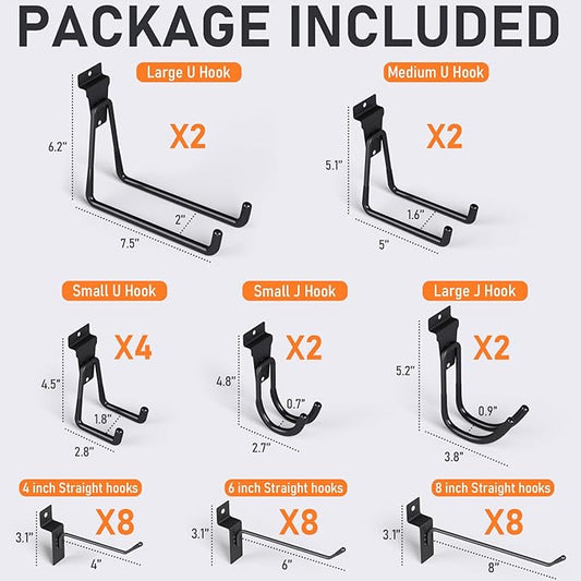 INCLY 36 Pack Heavy Duty Slatwall Hooks, Black Garage Slatwall Panel Accessories Utility Hooks, Slat Wall Hanging Hooks and Hangers for Garages, Sheds, Basements