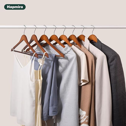 Hapmira Premium Wooden Hangers 10 Pack, Natural Solid Wood Hangers with Trouser Rods and Shoulder Notches, Space Saving for Suits, Shirts, Jackets, Dresses and Pants (10, Vintage)