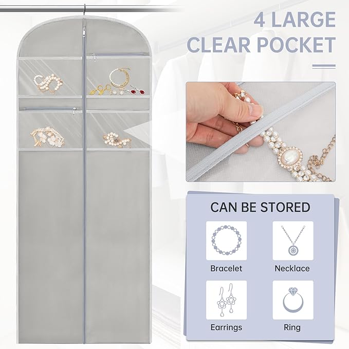 72" Garment Bag for Travel for Hanging Clothes Storage Hanging Suit Cover with Zipper and Accessory Storage for Coats, Dresses, Suits