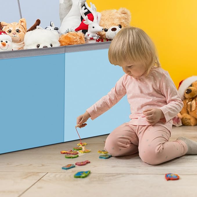 Patelai Extra Large Toy Box Chest with Lids 4/3 Grids Large Chest Collapsible Kids Toy Storage Baskets Gifts for Boys Girls Living Room Nursery Playroom(39 x 13 x 15.7'',Blue Series)