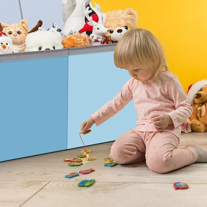 Patelai Extra Large Toy Box Chest with Lids 4/3 Grids Large Chest Collapsible Kids Toy Storage Baskets Gifts for Boys Girls Living Room Nursery Playroom(39 x 13 x 15.7'',Blue Series)