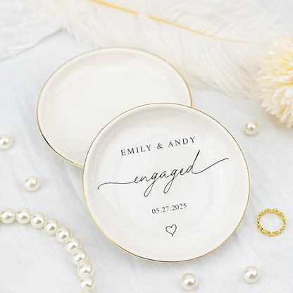 LullabyMall Custom Engagement Ring Holder Ring Dish, Custom Wedding Gifts for Couple, Bridal Shower Couple Jewelry Tray, Monogrammed Engagement Wedding Gifts for Bride 3
