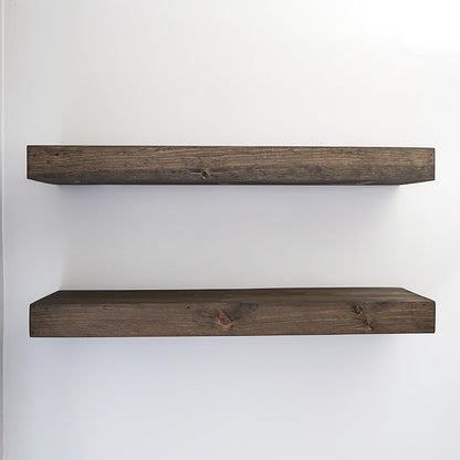 Urbandi Modern Floating Shelves 3 Inches Thick for Wall, Wide Shelves for Kitchen, Living Room, Bedroom, and Bathroom, Natural Pine Wood, Rustic Wooden Shelf, (Set of 2) (Jacobean, 48Lx3Hx6D)