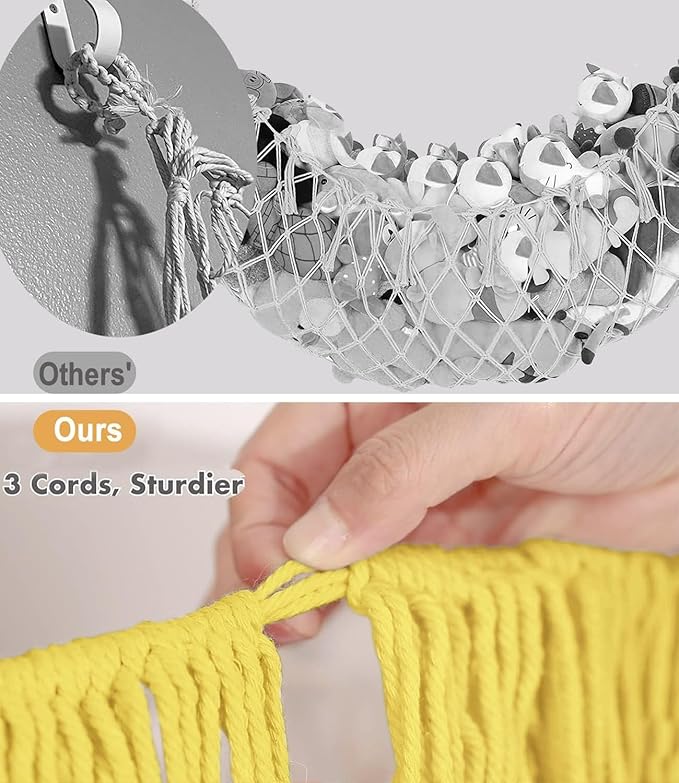 Stuffed Animal Hammock - Extra Large 63'' Long, Stuffed Animal Storage, stuffed animal Holder net, Hammock Large, Storage Hanging Organizer - Lemon yellow