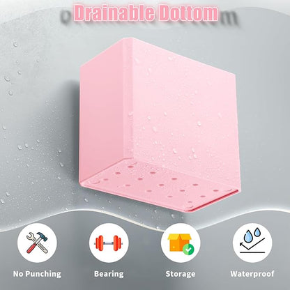 Suclain 4 Pcs Wall Mounted Organizer Non-drilling Adhesive Floating Shelf Wall Bin Organizer Hanging Storage Containers for Bedroom Bathroom Kitchen Office (Pink)