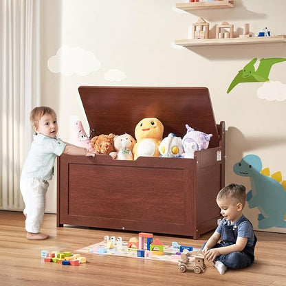 VEVOR Wooden Toy Chest for Kids, Toddler Toy Storage Box with Flip-Top Lid and Safety Hinge, 32.68 x 17.91 x 24.02 Large Kids Storage Bench for Playroom, Bedroom, Living Room or Entryway, Cherry