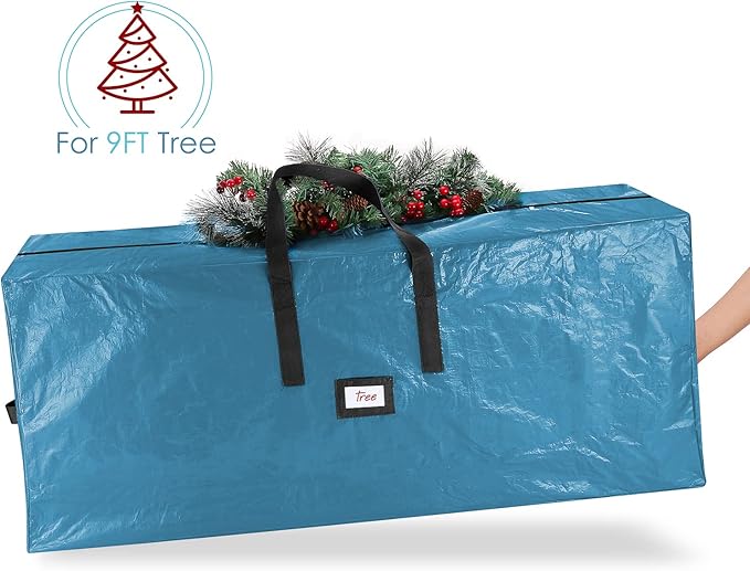 Hearth & Harbor 9 ft Christmas Tree Storage Bag - Artificial Christmas Tree Bag with Reinforced Handles, Dual Zipper, Wide Opening - Large Storage Container for Trees and Decorations