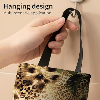 Plastic Bag Holder, Wall Mount Grocery Bag Organizer, Funny Hanging Trash Bag Storage Dispenser for Home Kitchen Luxuious Leopard Floral