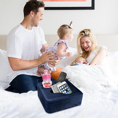 Couch Cup Holder Pillow Tray & Caddy - for Sofa, Bed, Car, Man Cave | Keep Drinks at Hand & Spill-Proof Accessories for New Parents, Camping, Park, Boat, Beach - Navy Blue