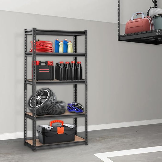 VEVOR Storage Shelving Unit, 5-Tier Adjustable, 2000 lbs Capacity, Heavy Duty Garage Shelves Metal Organizer Utility Rack, Black, 30" L x 12" W x 60" H for Kitchen Pantry Basement Bathroom Laundry