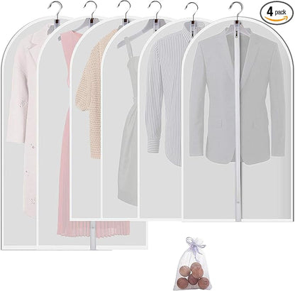 Garment Bags for Hanging Clothes, Clear Plastic Closet Storage Covers with Cedar Balls, 24" x 43"/54”, 6 Pack