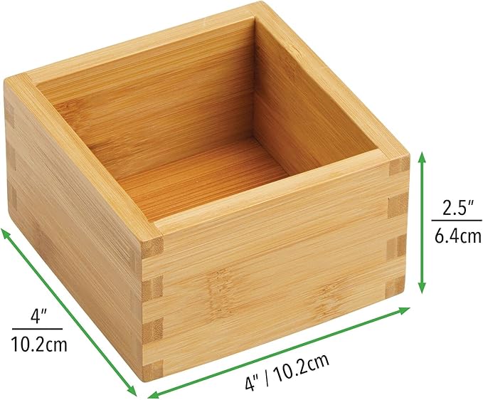 mDesign Bamboo Storage Bin Container, Drawer Organizer Crate Boxes for Kitchen Pantry Cabinet, Shelf, Island or Countertop, Holds Snacks, Spices, or Drinks, Echo Collection, 2 Pack, Natural/Tan