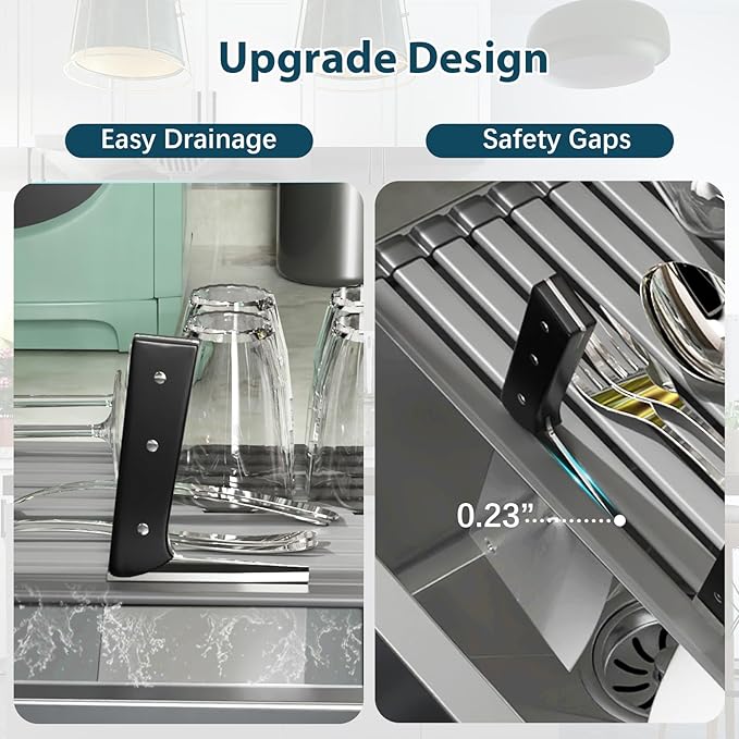 KABUM 17.72x11.81 Heavy-Duty Aluminum Alloy Roll Up Dish Drying Rack, Food-Safe Coating with Anti-Skid Silicone, Extra Wide & Thickened Sink Drying Rack for Kitchen Counter, Space-Saving Organizer