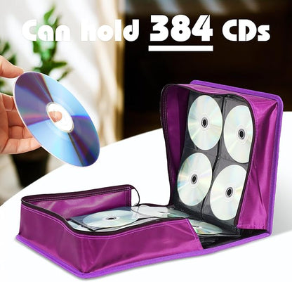 DVD Case CD Storage,384 Capacity CD Cases Holder DVD Storage Case Holders CD DVD Disc Case Storage Wallet Binder for Car Home Office Travel (Purple)