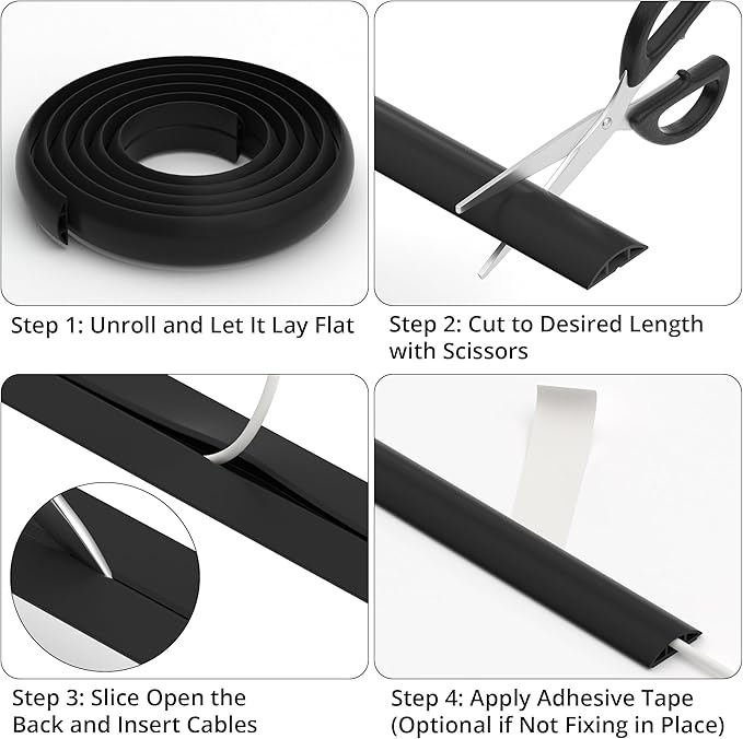 ZhiYo 5.6ft Cord Covers for Wires on Floor, Cord Hider Floor Hide Extension Cords, Soft PVC Cable Cover Cable Protector, Wire Cavity W0.62in H0.31in, Black
