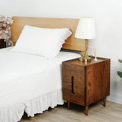 Cttasty Narrow Nightstand, Mid Century Modern Nightstand, Solid Wood Bedside Table, Side Table witn Drawers (Walnut, 11.81inches)