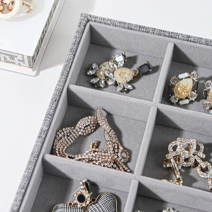 Stackable Jewelry Organizer Tray For Drawers,White Leather Small Earring Storage Tray,Bracelet And Necklace Display Box,Jewelry Ring Display Case (Gray 12 Grids)