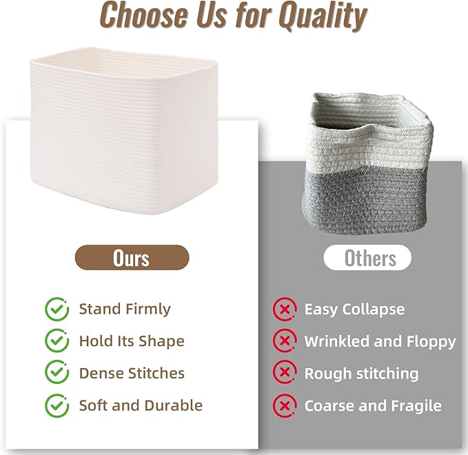 3 Pack Cube Storage Bin, 17”x12”x12” Cotton Rope Woven Baskets for Organizing Toys Clothes Towels, Square Gift Storage Baskets for Shelf, Nursery, Closet, Bathroom, Pantry (White)