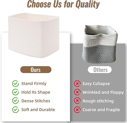 3 Pack Cube Storage Bin, 17”x12”x12” Cotton Rope Woven Baskets for Organizing Toys Clothes Towels, Square Gift Storage Baskets for Shelf, Nursery, Closet, Bathroom, Pantry (White)