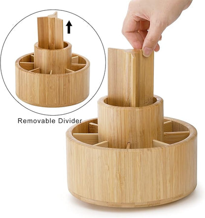 SOUJOY Bamboo Pen Holder Organizer, 360°Rotating Art Supply Organizer with 11 Compartments, Color Pencil Storage Caddy, Hold 200+ Pencils, Office Desk Stand Box for Marker Pens, Pencil, Art Brushes