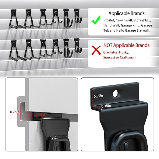 3-H Slatwall Accessories 10 Wave Hooks, Slatwall Hooks & Hangers, Slat Wall Hanging Hooks Heavy Duty, Proslat Accessories for Garage Storage Wall Panels Organzing Garden Tools Chairs Ladder(Black)