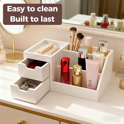 UUyuality Countertop Perfume & Makeup Organizer - Wooden Rack, Cologne Stand Shelves & Skincare Organizer for Bedroom Dresser, Organizador de Perfumes Estante para Perfumes (Middle, 01) (White, 01)
