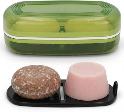 AIMAIAIMAI Shampoo Bar Holder Travel Case for Two Bars – Compatible with Kitsch Solid Shampoo & Conditioner Bars, Large Soap Container for Bathroom or Travel (Green Style A-Large)