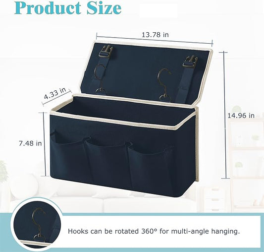 Bedside Caddy/Bedside Storage Organizer Hanging Bag with Three Options,Suitable for home beds, sofas, and dormitory beds—can hold magazines, books, phones, iPads, remote controls. (Navy Blue)