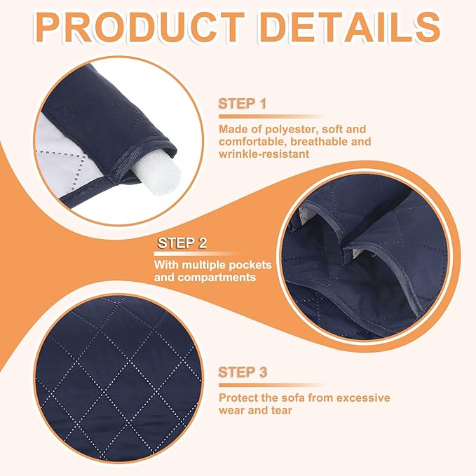 uxcell 2 Pcs Recliner Armchair Caddy, Couch Armrest Organizer with 5 Pockets for Bedside Sofa Remote Control Holder Magazine Phone Book Glasses (Dark Blue, 35"x13")