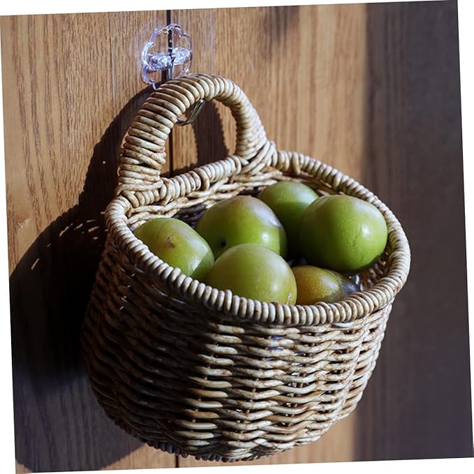 Decorative Woven Garlic Basket Wall-mounted Storage Container for Ginger Onion and Eggs Rustic Kitchen Organizer for Home Decor and Vegetable Storage