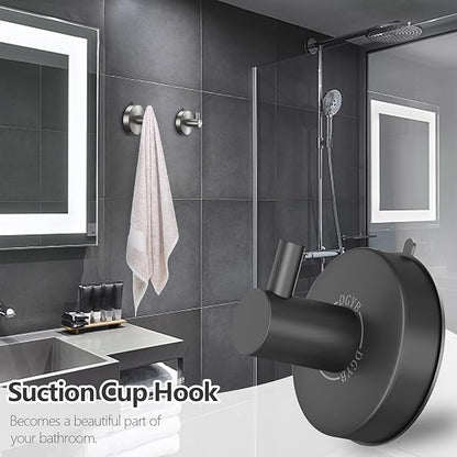 DGYB Suction Cup Hooks - Set of 2 Towel Hooks for Bathrooms - SUS 304 Stainless Steel - Grey - 15 Lb Capacity