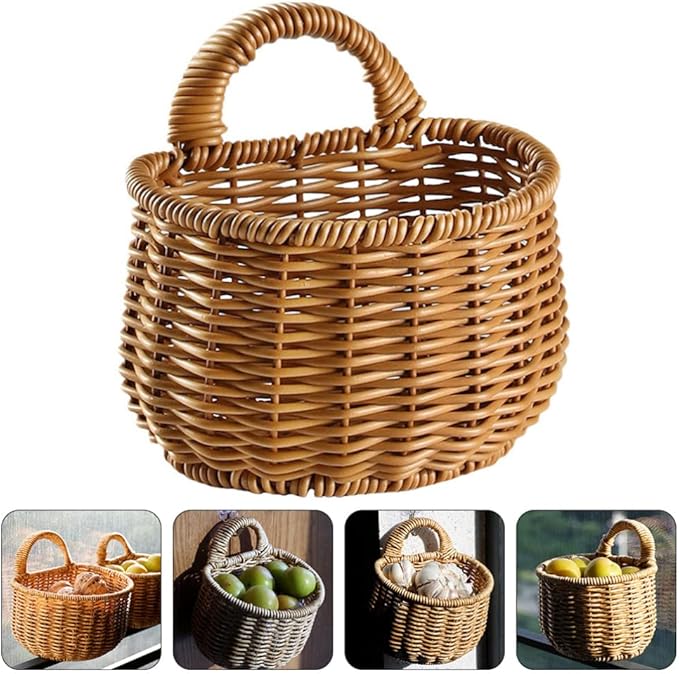 Cabilock Kitchen Hanging Storage Basket for Garlic and Vegetables Woven Wall Organizer for Home Practical Sundries Container Light