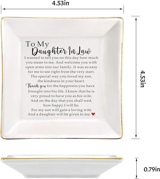 AZVAUUY to My Daughter in Law Gift from Mother in Law Ceramic Jewelry Tray Dish, Wedding Gift for future Daughter-In-Law Gift