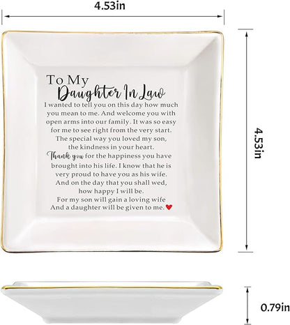 AZVAUUY to My Daughter in Law Gift from Mother in Law Ceramic Jewelry Tray Dish, Wedding Gift for future Daughter-In-Law Gift